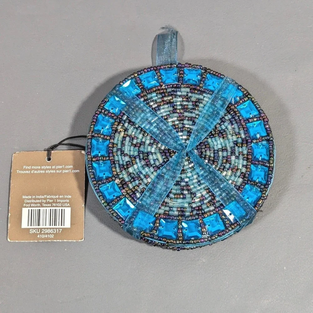 Pier 1 Imports Blue Beaded Coasters Set of 4 Turquoise Crystal Round 4in